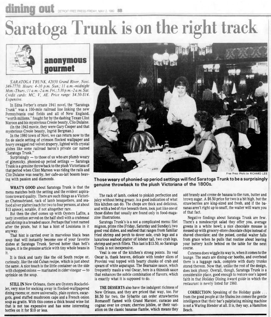 Saratoga Farms (Country Epicure) - May 1980 Review Of Saratoga Trunk (newer photo)